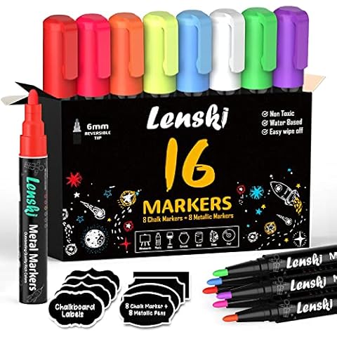 Lenski Chalk Markers for Blackboard, Art Supplies for Kids 6-8, Chalkboard Markers for Glass, Liquid Chalk Markers Erasable for Chalkboards Windows Menu, School Supplies Accessories Cover