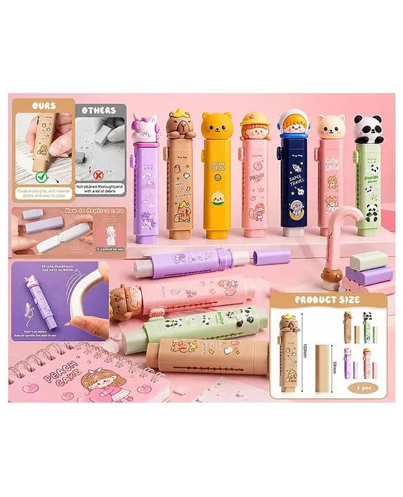 Image of Invite New Cartoon Theme Pencil Box with Push Pull Eraser Set for Kids | Suitcase Style Password Lock Stationery Organizer | School Supplies Gift Combo for Boys & Girls (Panda Green + Eraser)