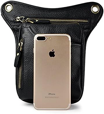 Le'aokuu Mens Genuine Leather Messenger Riding Hip Bum Waist Pack Drop Leg Cross Over Bag (211-5 Black 1) - 3