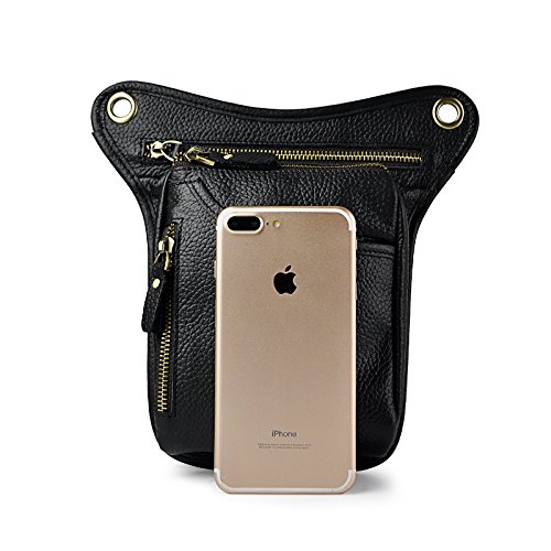 Miniatura 4 de Le Aokuu Para Hombre Cuero Genuino Motocicleta Pesca Táctica Hip Bum Fanny Cinturón Paquete De La Cintura Gota Pierna Bolsa De Muslo Bolsa De Mensajero 211-5 A Negro