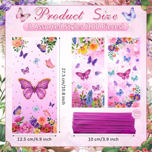 100 unidades de sacos de guloseimas borboleta celofane aquarela estampa floral sacos de doces primav