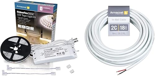 Armacost Lighting 421502 Ribbon Flex Home - Kit de cinta LED para el hogar, 16 pies, regulable CA (3000 K) 300 luces LED y cable de cobre de pared