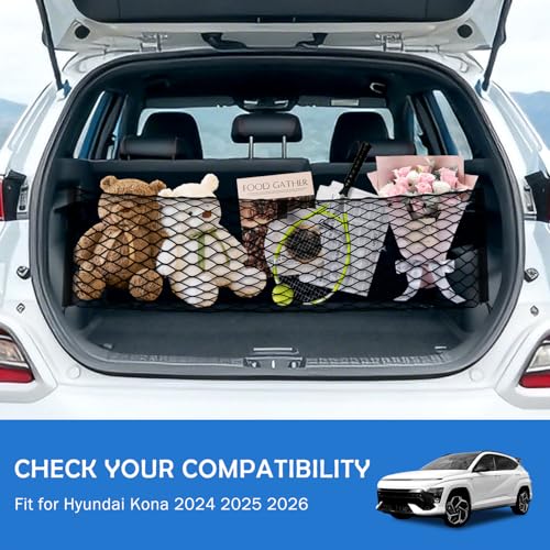 Image of Envelope Style Cargo Net for Hyundai Kona 2024 2025 2026 Accessories, Rear Trunk SUV Mesh Cargo Net, Upgraded 5mm Bungee & Double-Layer Nylon Storage Tailgate Netting Grocery&Tools Holder Organizer