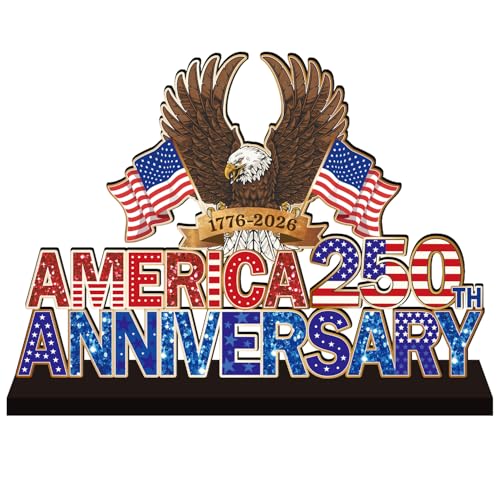 America 250th Anniversary Decorations Wooden Table Centerpieces 250 Anniversary USA Merchandise Eagle Tabletopper 11.8 x 13.6 Inches 4th of July USA 250th Patriotic Table Decor for Home and Office