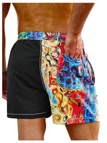 OYOANGLE Men's Color Block Printed Swim Trunks Summer Beach Shorts with Pocket Bathing Suits2