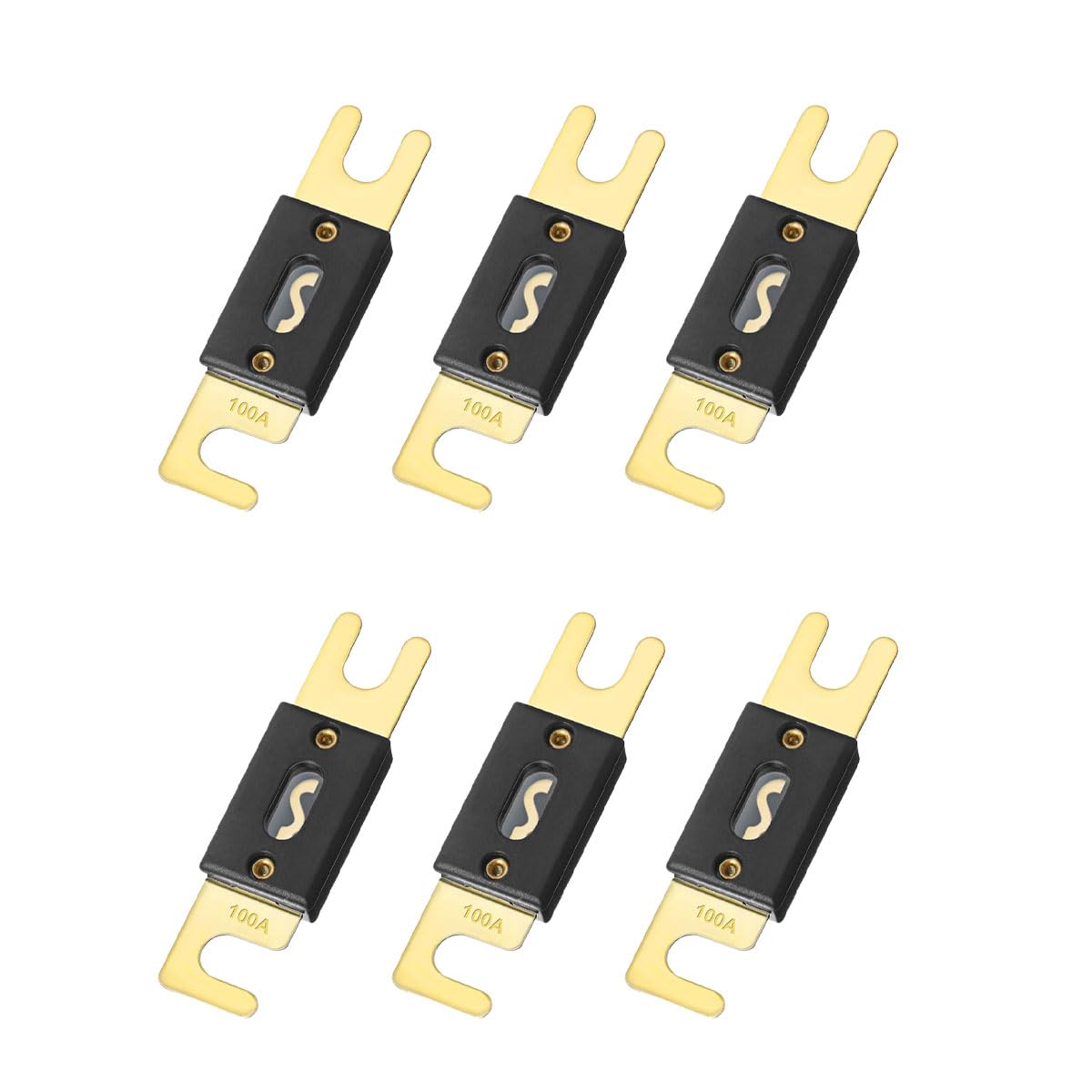 6PCS 100Amp/100A ANL Fuse, Blade Fuse for Marine Car Vehicle Audio and Video System, ANL Inline Fuse Gold Plated Fuse 32V for Inverters and Other Current Applications (100Amp)