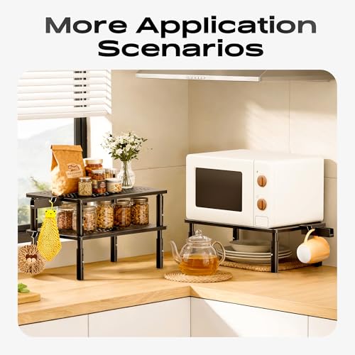 Canyora Computer Monitor Stand Riser for Desk, 3 Height Adjustable PC Laptop TV Desktop Monitor Stand Shelf, Metal Printer Table with Phone Holder, Stand Riser for Desk, Office Desk Organizers and Accessories, 2 Pack