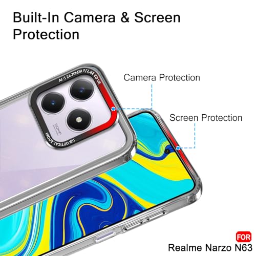 Image of TheGiftKart Hybrid Shockproof Back Cover Case for Realme C63 / Narzo N63 | Stylish Camera Border | Electroplated Buttons | Crystal Clear Hard Back Cover Case (TPU & PC, Smoked Bumper)