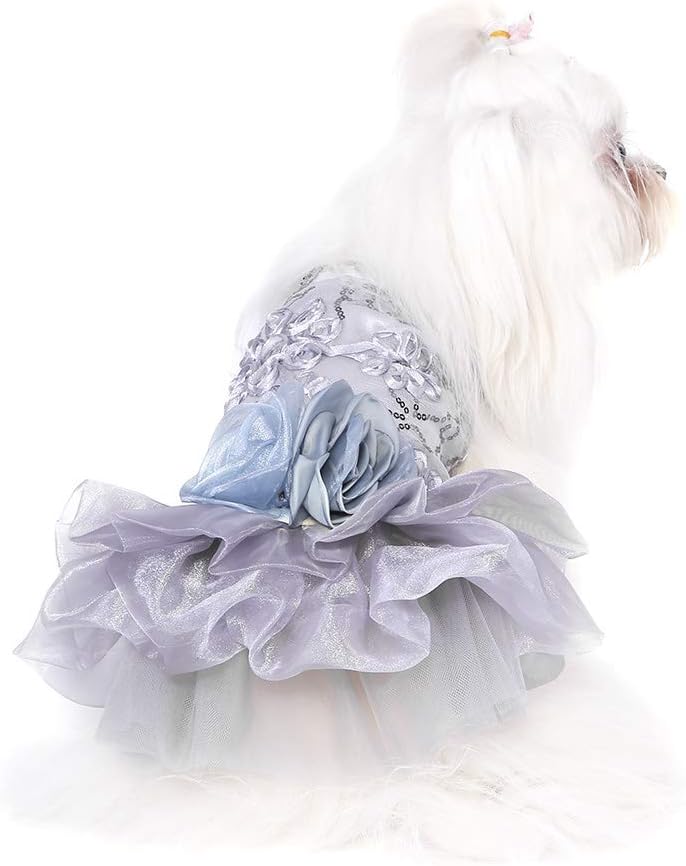 AUNMAS Summer Pet Cloth Small Dog, Dog Wedding Dress Rose Dress Dress Puppy Sequined Princess Bubble Skirt Wedding Costume (M)