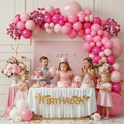 Image of Pink Balloons Arch Kit,130pcs Hot Pink Balloon Garland,Different Sizes Light Latex Pink Balloons for Wedding,Bridal Shower,Birthday,Valentine's Day Party Decorations