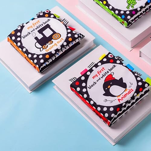 Livro macio interativo de alto contraste, preto e branco, brinquedos sensoriais para bebês, livro ma