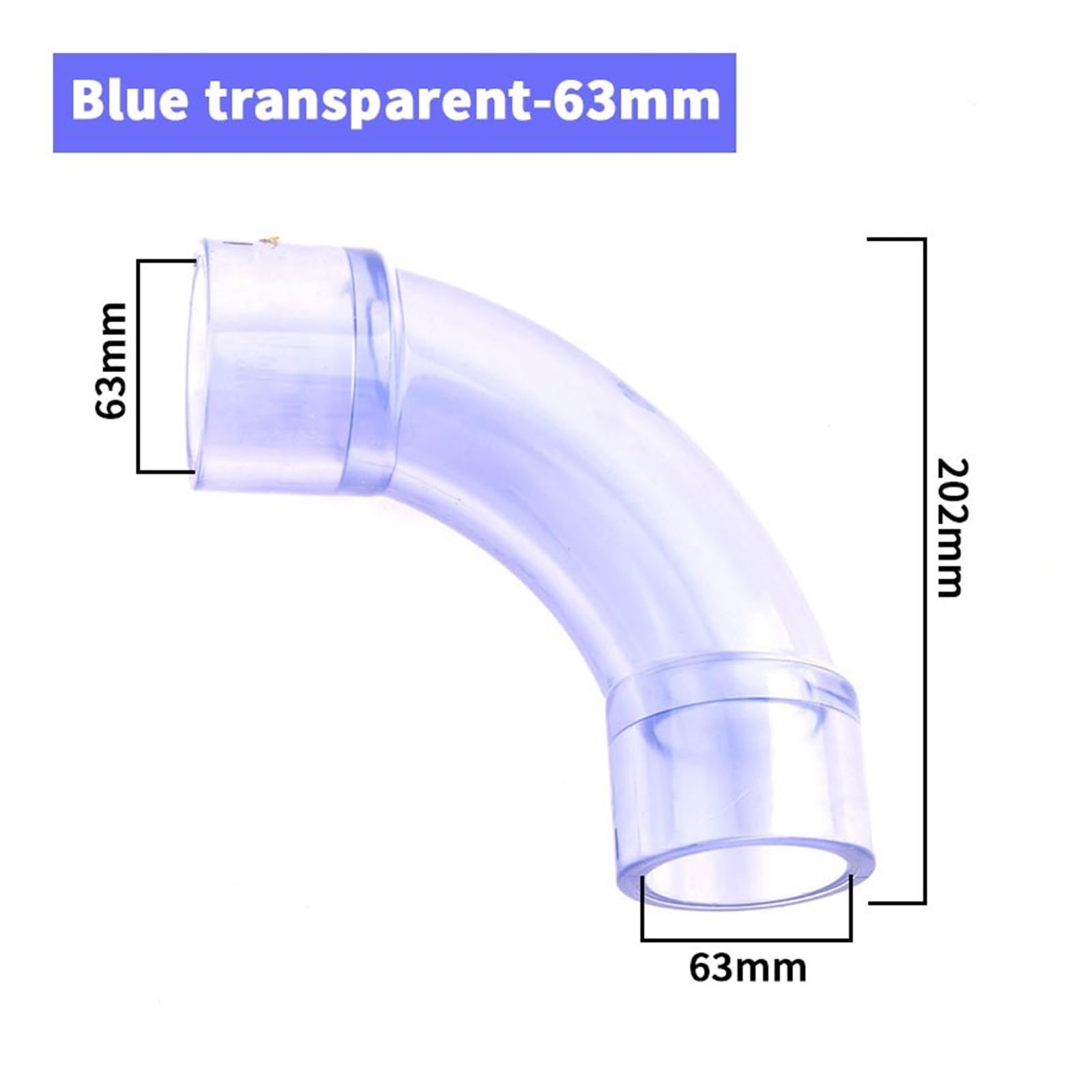 20/25/32/40/50/63 mm UPVC 90 Grad großer Bogenbogen, großer Halbmond-Bogen-Anschluss, Aquarium-Adapter, Wasserversorgungsrohr-Zubehör(Clear blue 63mm)
