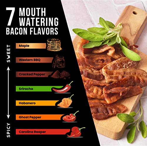 Meat And Pepper Thick Cut Bacon Jerky, Hot N Spicy 4 Flavor Gift Box, Variety Gift Bundle, Cooked Ready To Eat, High Protein Keto Snack, Made In Usa (Sriracha, Habanero, Ghost, Carolina Reaper Pepper) #TOP1