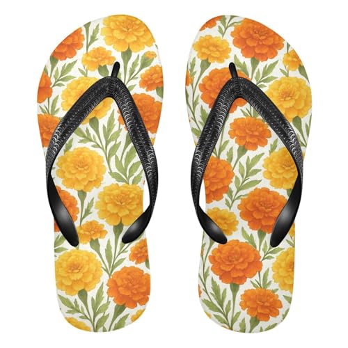 Orange Flower Leaf Flip Flops for Beach Thong Sandals Anti-slip Lightweight Shower Shoes for Travel Summer Outdoor