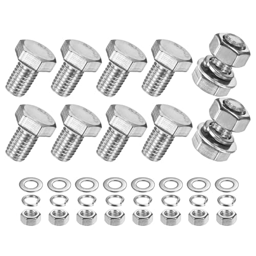 M METERXITY 10-Pack Hex Head Screw Bolt with Nuts Flat &amp; Lock Washers M10x16mm Stainless Steel Bolts and Nuts Kit Fully Threaded Metric Bolt Assortment for Equipment/Machinery