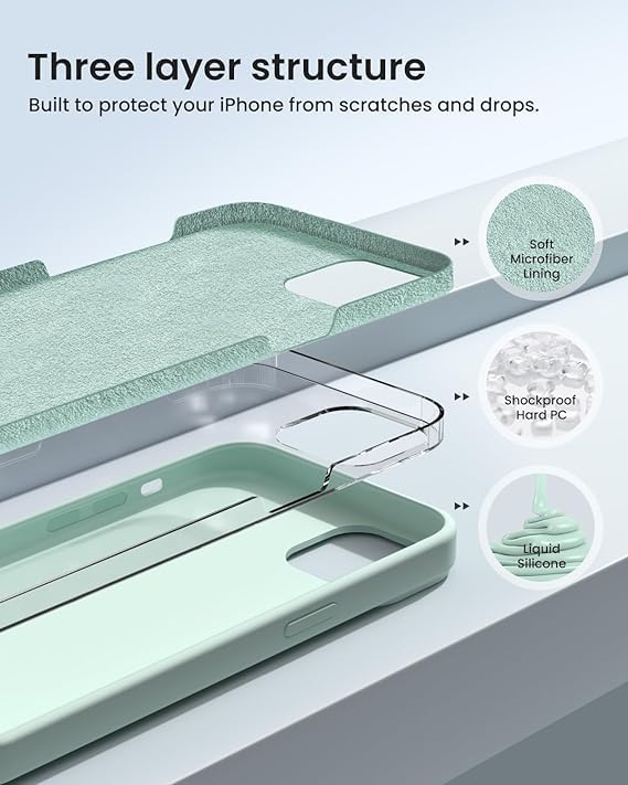 Image of MIDOS Back Cover Compatible with iPhone 15 Case Liquid Silicone Full Protection Shock Proof Back Cover for iPhone 15 (Mint Green)