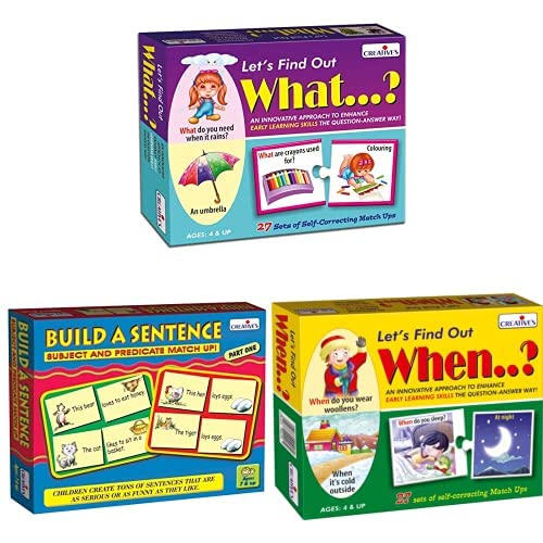 Image of Let's Find Out What Puzzle (Multi-Color, 54 Pieces) & Build A Sentence 1 Card Game (Multicolor, 60 Pieces) & Let's Find Out When Puzzle (Multi-Color)