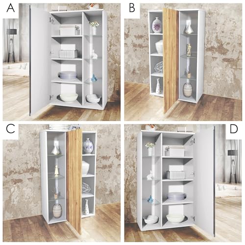 Vladon Wohnwand Davos, Anbauwand bestehend aus 2 Vitrinen und 1 TV-Board, Weiß matt/Beton Oxid Optik inkl. LED-Beleuchtung (329 x 134 x 35 cm) – Bild 7