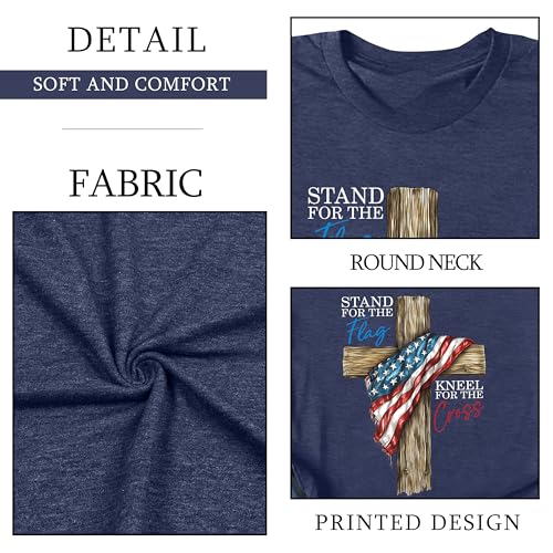 Image of Ithalt Christian Tshirt Womens 4th of July Shirt American Flag T Shirt USA Patriotic Tees Faith Short Sleeve Tops