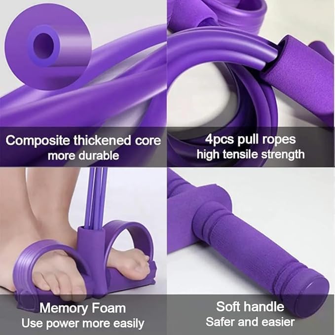 Image of Portable 4-Tube Pull Reducer for Full Body Workout, Pedal Puller Resistance Band & Tummy Trimmer for Belly Fat Reduction, Yoga Stretching, Crossfit Exercise, Home Gym Equipment for Men & Women
