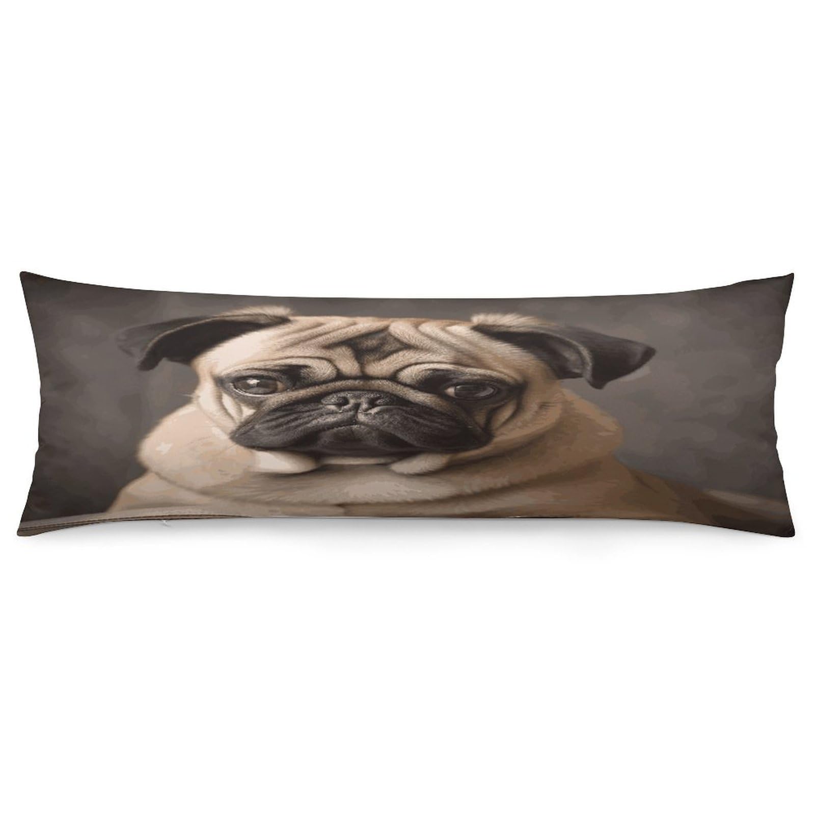 Animal Pug Dog Body Pillow Cover Luxury Long Body Pillow Pillowcase with Hidden Zipper Breathable Soft Cozy Pillow Case Wrinkle Fade Resistant Pillowcase 20''×54''