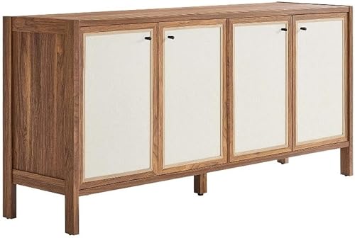 Modway Capri - Aparador de 65 pulgadas en nogal, puertas de almacenamiento grandes, mesa de consola de entrada, gabinete de buffet moderno de
