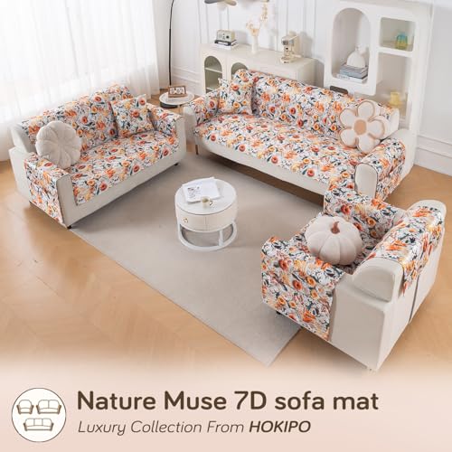 Image of HOKIPO 'Nature Muse' 1 PC Backrest Mat for Sofa Cover | Premium HD Printed Holland Velvet Mat, Marigold Bloom (IN-922-L-D7)