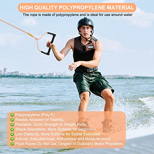SearQing 2 Section Floating Ski Rope, 75ft 16 Strand Wakeboard Rope with EVA Handle for Water Skiing, Wakeboarding and Kneeboarding Boats Floats Skis (Orange White)