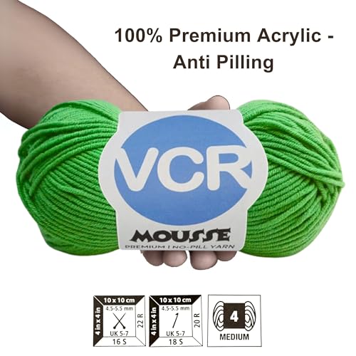 Image of VCR 4ply Parrot Green Yarn, 100 Grams Hank, 190 Meters Length, Acrylic Ball for Crochet and Knitting, Soft Crosia Threads, Pack of 1 Yarn, Suitable for DIY Crafts