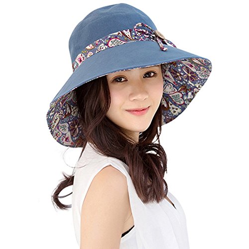Hapee Womens Sun Hat Hindawi Summer Reversible Upf 50+ Beach Hat Foldable Wide Brim Cap, Dark Blue, Large #TOP1