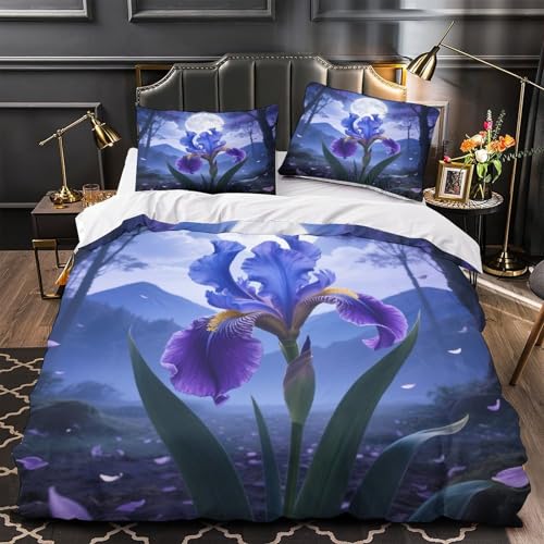 Housse de couette 140x200cm à fermeture éclair cachée parure de lit iris 3D microfibre douce - 4