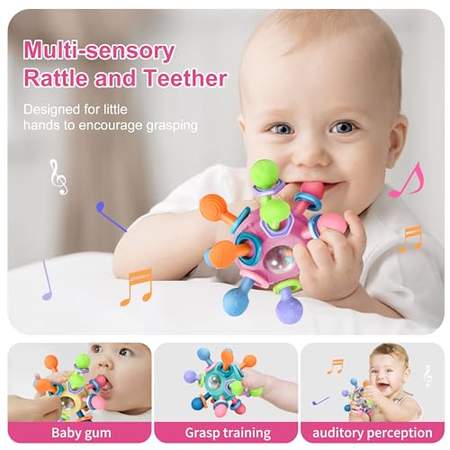 Baby Montessori Teething Toys for 0-6 6-12 Months Infant Teethers Sensory Toys for Babies 0 3 6 9 12 18 Months Newborn Learning Developmental Chew Rattle Toys Shower Gifts for 1 2 Year Old Girls Boys - Image 5