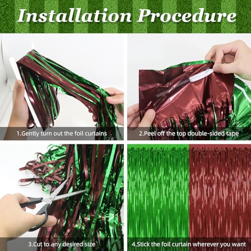 Image of 2 Pack Football Party Decorations,3.28 Ft x 6.56 Ft Football Tinsel Backdrop,Brown Green Foil Fringe Curtains Metallic Party Streamer Birthday Party Decorations Sports Background