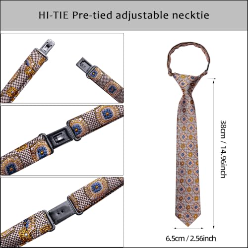 Image of Hi-Tie Boys Tie Pre-Tied Pocket Square Set Adjustable Kids Neckties Age 7-11 Years School UniForm Graduation