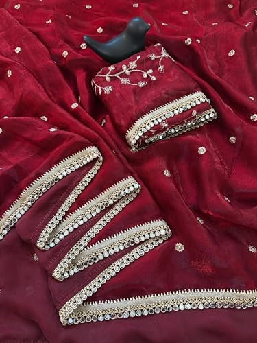 Image of Space Sattin Multi Sequence Full Worked Saree With Original Mirror Lace & Havey Sequence Full Worked Unstitched Blouse Piece