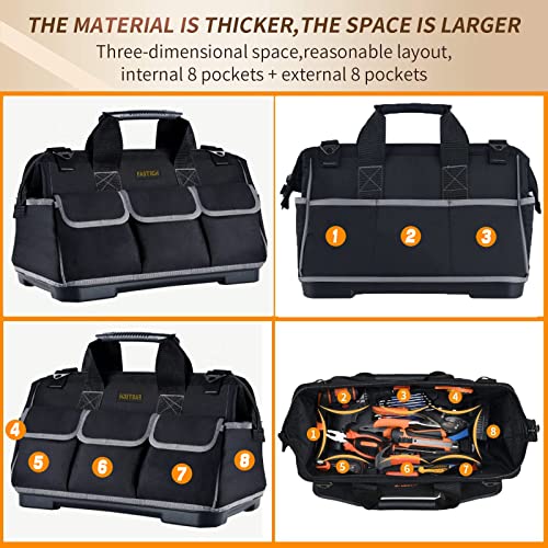 Fastech 20-Inch Wide Mouth Tool Bag With Water Proof Molded Base, Waterproof Tool Organizer Bag For Men With Adjustable Shoulder Strap #TOP4