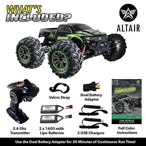 Altair 1:10 Large Scale RC Truck with 30 Minutes Continuous Battery Life - 48+ km/hr High-Speed Remote Control Car - 4x4 All-Weather Off-Road RC Monster Truck