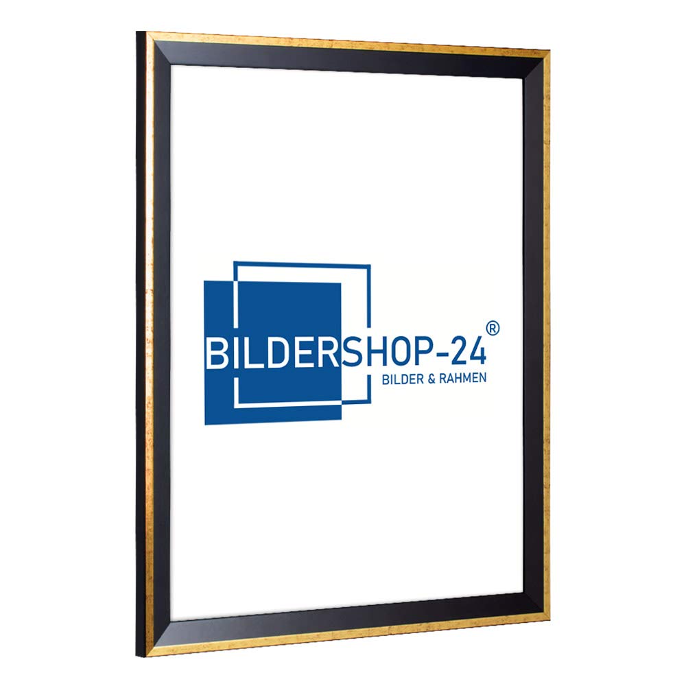 Bildershop-24 Bilderrahmen modern schmal PRIO 35X45cm Schwarz Goldglanz Antik Rahmen für Bilder Urkunden Poster Farbe & Größe wählbar