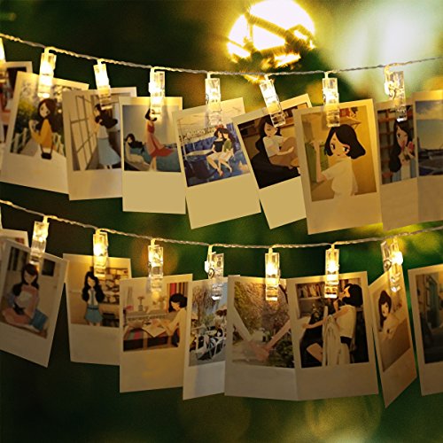 Binval Photo Clip String Lights,Hang Pictures,Artwork,Card Memos,Painting for Bedroom,Dorm, Kids Room Christmas Party Starry Lights, Battery Powered,30LED (Warm White,2-Pack)