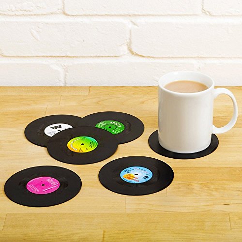 Vinyl Record Set Of 6 Colorful Disk Cup Mat With Funny Labels Crafts Decoration Artwork For Party Decor Artist Studio Vintage #TOP3