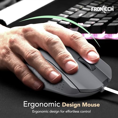Image of FRONTECH Wired USB Mouse | 3 Handy Buttons | Scroll Wheel 1200 DPI | MS-0103 Wired Optical Mouse (USB 2.0, Grey)
