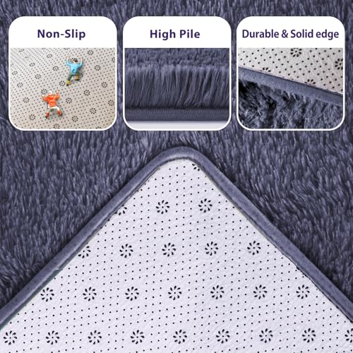 Fluffy Rug 4x6 Bedroom Rugs Girls,Plush Soft Fuzzy Area Carpet Non Slip for Living Room Nursery Kids Girlie Elegant Home Decor Aesthetic,Dark Purple