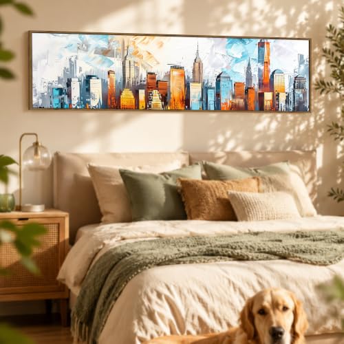 Image of Large Canvas Painting Panel Framed Wall Painting Abstract City views Framed Luxury Paintings for Home Decoration, Living room, Bedroom and Office Decor (Multi, 13x47 Inch)
