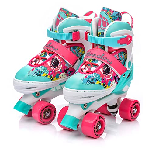 meteor Pattini a rotelle discoteca skate - Roller Parallel 4 ruote - Pattini da pattinaggio in quad per bambini Adolescenti e adulti - Taglia regolabile (L 39-42, MEADOW)