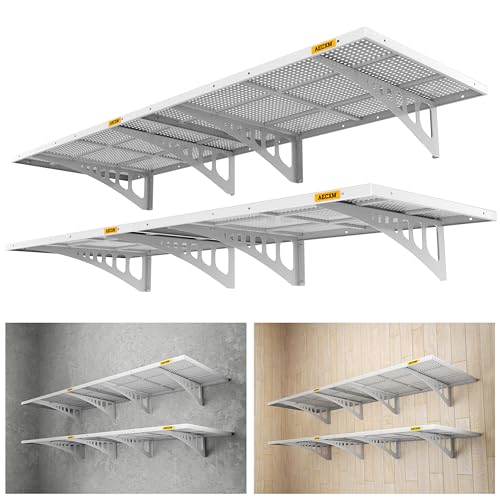 Aecxm 4-pack 2x3ft Adjustable Garage Wall Shelving 1120lbs Load Capacity Heavy Duty Wall Mounted Storage Shelf Metal Floating Shelves for Garage(White) by Aecxm - Used condition - US$211.45