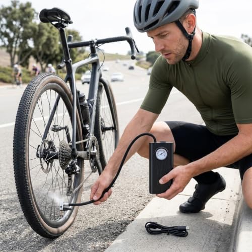 Image of Portable Car Air Pump Digital Tyre Inflator with Pressure Gauge | Fast Air Compressor for Car, Bike, Bicycle & Balls | Rechargeable & Compact Design