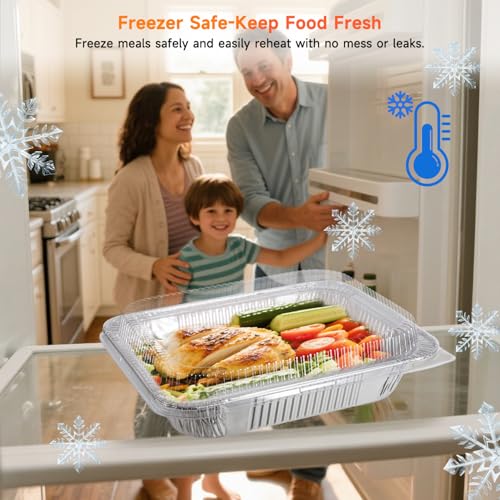 Image of Aluminum Pans with Clear Lids 9x13-10 Pack Aluminum Foil Pans, Heavy Duty Disposable Pans for Cooking, Baking, Meal Prep, Parties & Food Storage