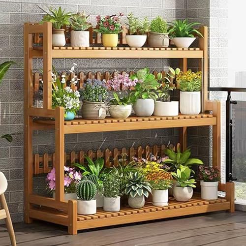 Exhibidor De Flores De Varios Niveles Con Cubos Redondos, Ruedas Para Plantas, Soporte Móvil De Metal Y Bambú Para Plantas, Estante Tipo Escalera De 4 Niveles Con Almacenamiento, Soporte Para Plantas