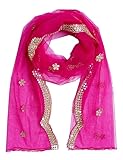 Fashstastic Embroidered & Embellished Plastic Mirror Net Dupatta for Womens & Girls With Cut Design (Rani...