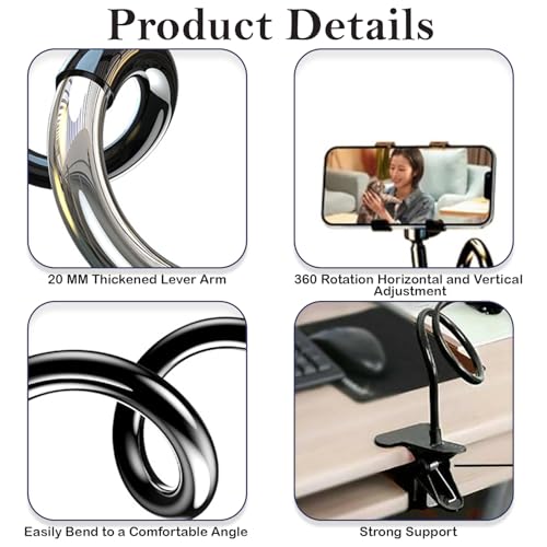 Image of MOMISY Mobile Phone Holder, 360 Adjustable Gooseneck Clamp Mount, Universal Phone Stand for Desk, Office, Home (Spring Black, 60 cm)